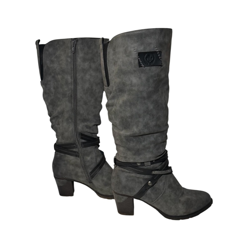 Rieker Antistress Grey Slouch Tall Boots Fleece Lined Block Heel US 8.5 96054-45